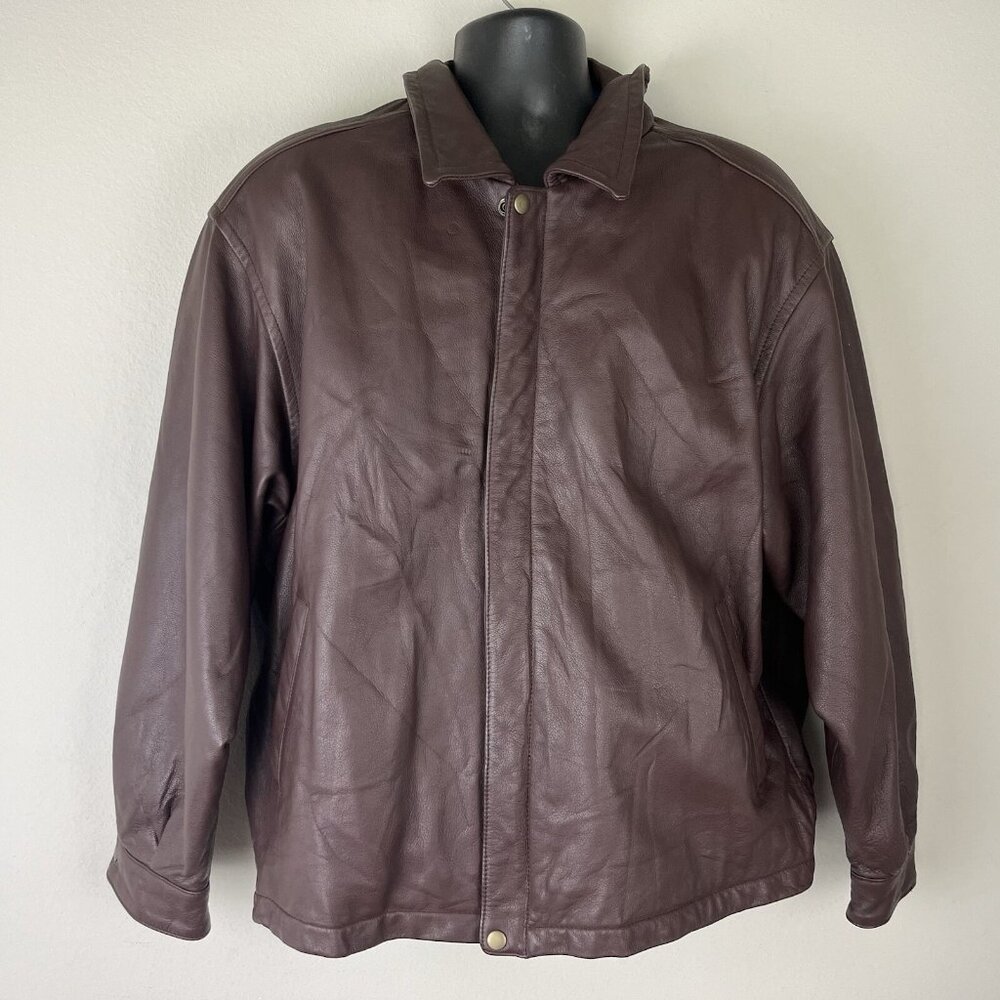 VTG Y2K Merit Awards Leather Bomber Jacket Heavy Coat ~ EUC